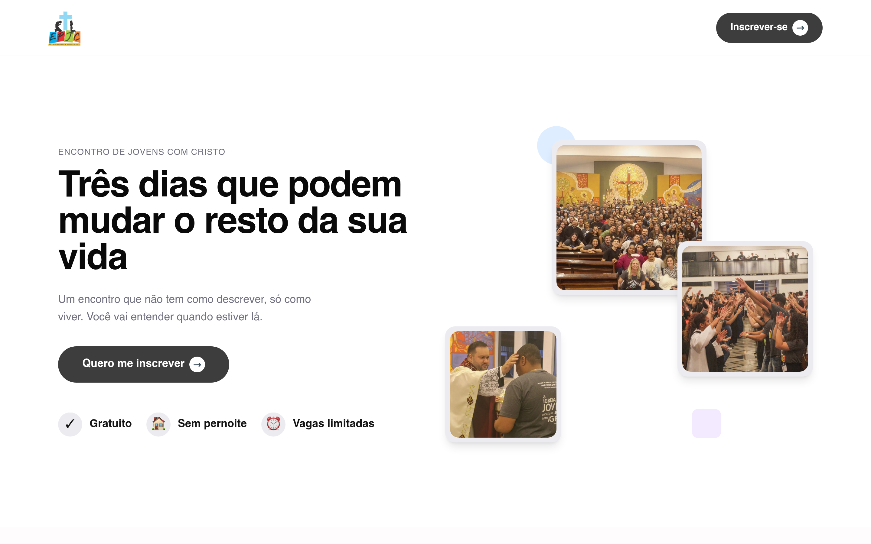 Landing page do EPJC em mockup de navegador